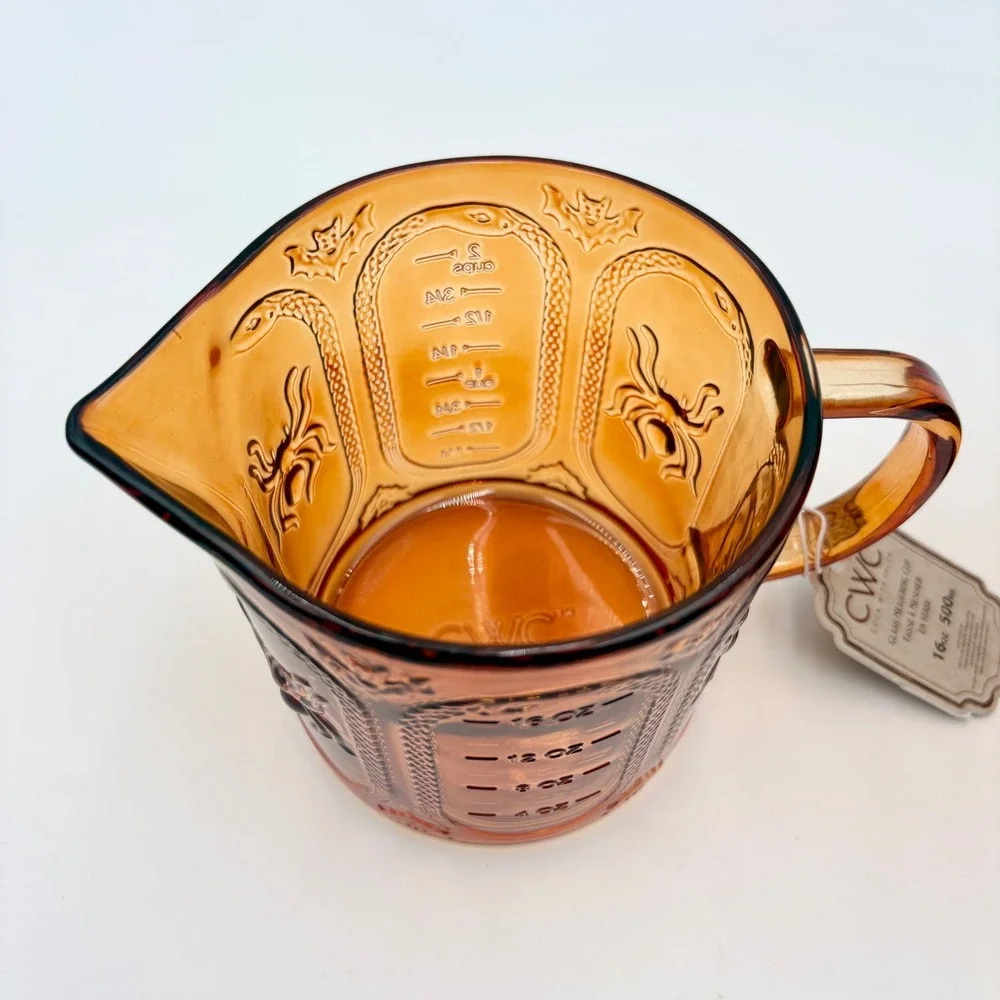 Cook With Color CWC Amber Glass Measuring Cup Set Spider Bat Snake Halloween